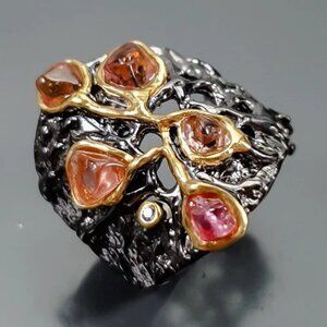 RING Natural Pink Tourmaline with Cubic Zirconia accents 925 Size 9.5